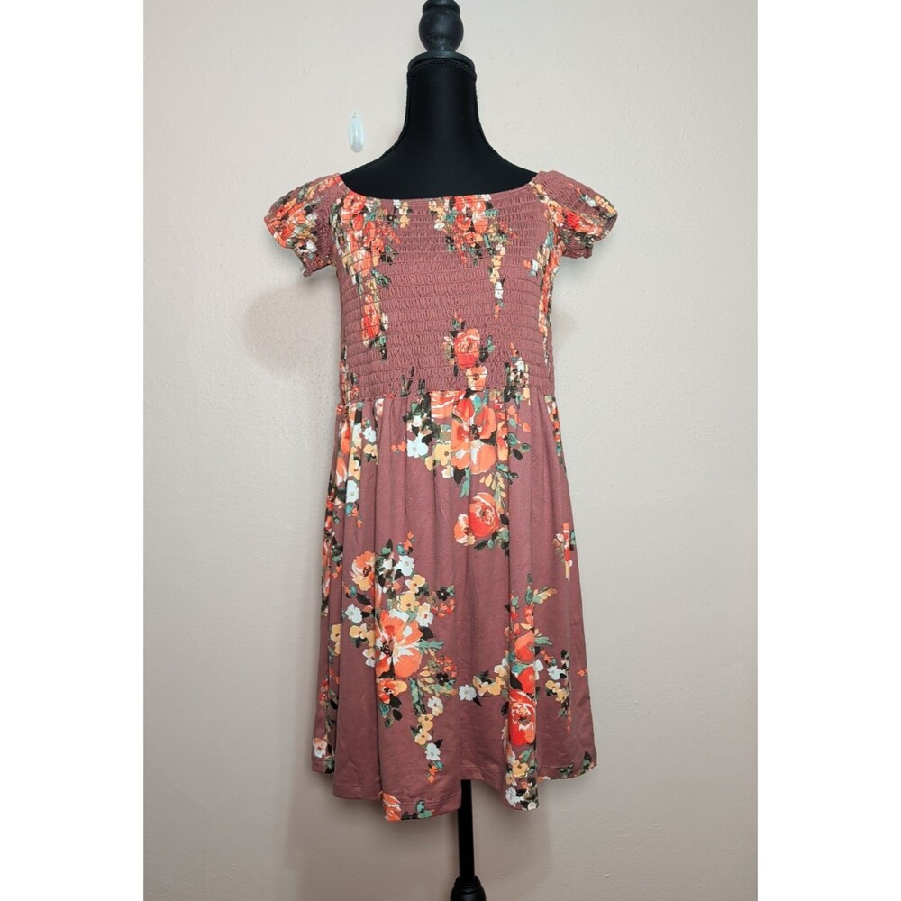 Boho NWT A-Line Dress Womens Medium Rose Floral Square Neck Smocked Butter Soft - Picture 3 of 10